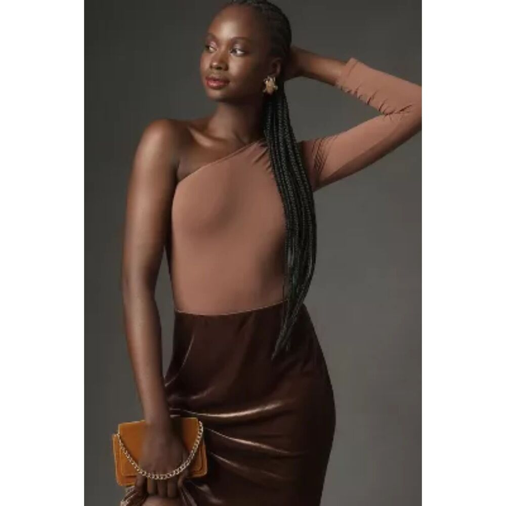 By Anthropologie Seamless One-Shoulder Bodysuit Brown Size XXS/XS New